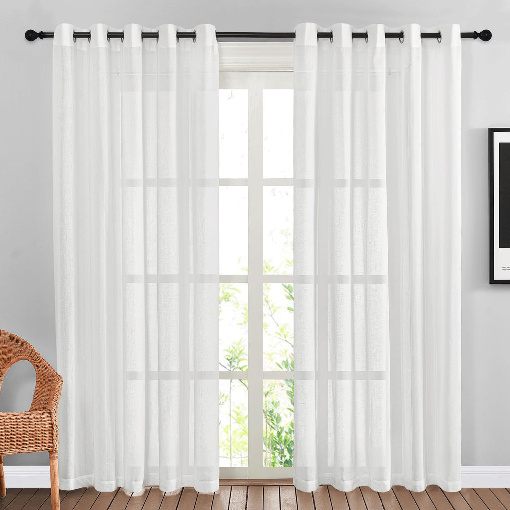 NICETOWN Linen Textured Semi Sheer Curtains 84 inches Length, Eyelet Top Bedroom Window Privacy Translucent Light Filtering Flax Sheer Drapes for Guest Room, 52 inches Wide, 2 Panels, Sea Mist
