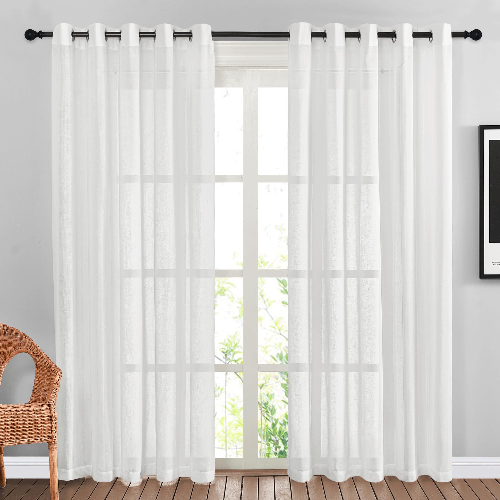 NICETOWN Linen Textured Semi Sheer Curtains 84 inches Length, Eyelet Top Bedroom Window Privacy Translucent Light Filtering Flax Sheer Drapes for Guest Room, 52 inches Wide, 2 Panels, Sea Mist