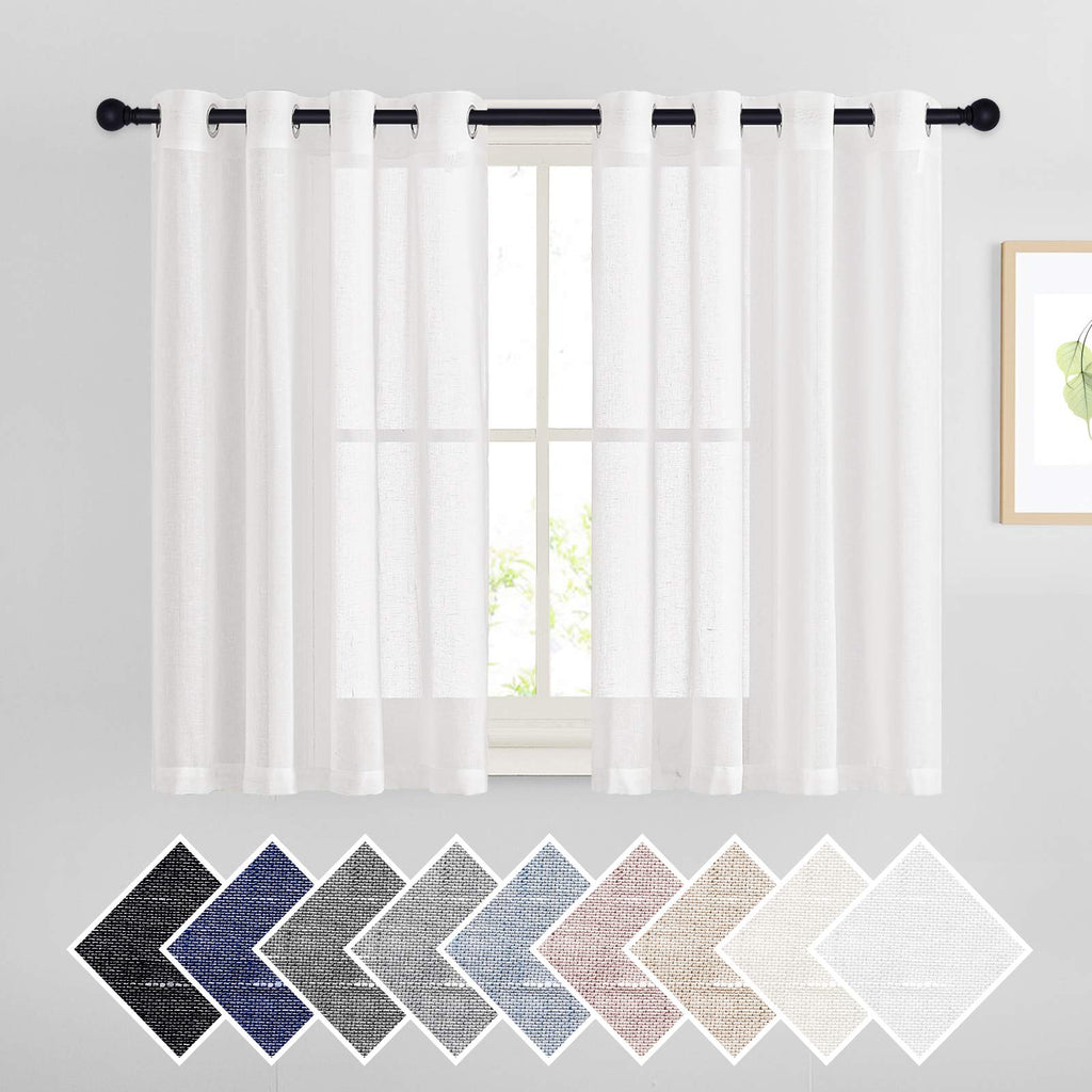 NICETOWN Linen Textured Semi Sheer Curtains 84 inches Length, Eyelet Top Bedroom Window Privacy Translucent Light Filtering Flax Sheer Drapes for Guest Room, 52 inches Wide, 2 Panels, Sea Mist