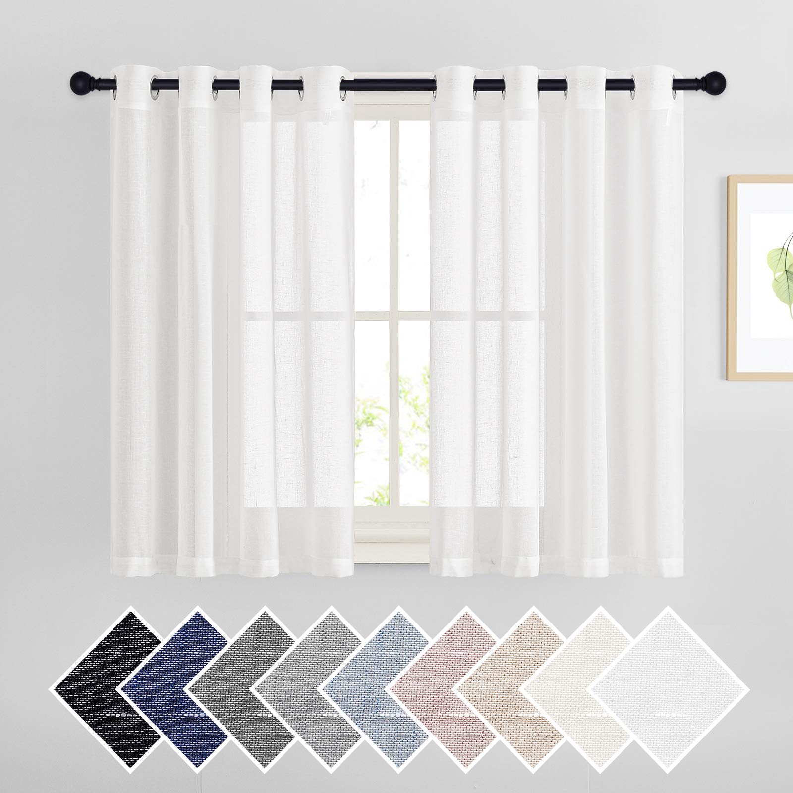 NICETOWN Linen Textured Semi Sheer Curtains 84 inches Length, Eyelet Top Bedroom Window Privacy Translucent Light Filtering Flax Sheer Drapes for Guest Room, 52 inches Wide, 2 Panels, Sea Mist
