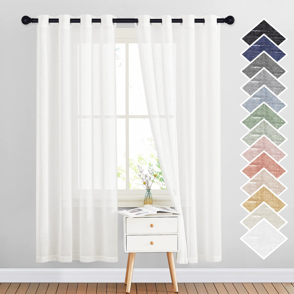 NICETOWN Linen Textured Semi Sheer Curtains 84 inches Length, Eyelet Top Bedroom Window Privacy Translucent Light Filtering Flax Sheer Drapes for Guest Room, 52 inches Wide, 2 Panels, Sea Mist
