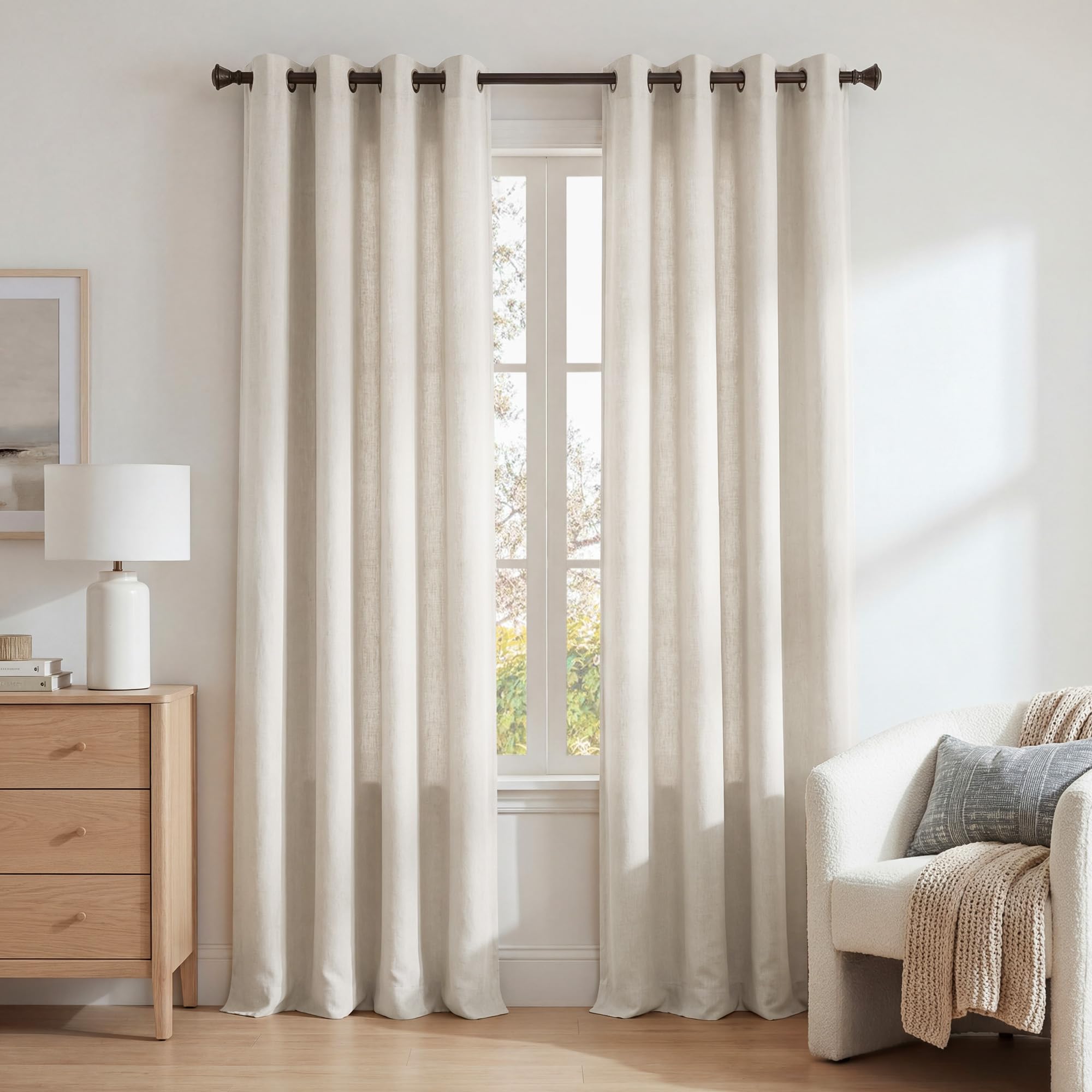 NICETOWN Linen Textured Semi Sheer Curtains 84 inches Length, Eyelet Top Bedroom Window Privacy Translucent Light Filtering Flax Sheer Drapes for Guest Room, 52 inches Wide, 2 Panels, Sea Mist