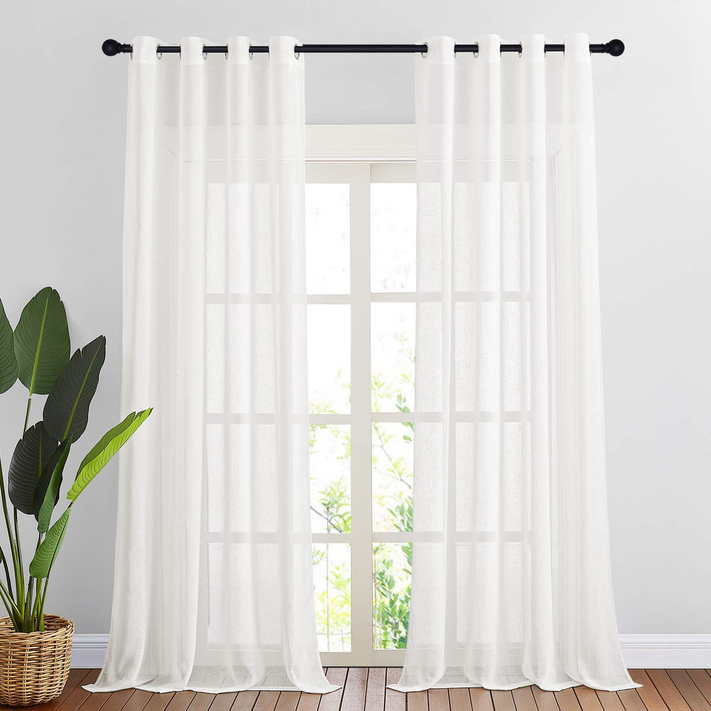 NICETOWN Linen Textured Semi Sheer Curtains 84 inches Length, Eyelet Top Bedroom Window Privacy Translucent Light Filtering Flax Sheer Drapes for Guest Room, 52 inches Wide, 2 Panels, Sea Mist