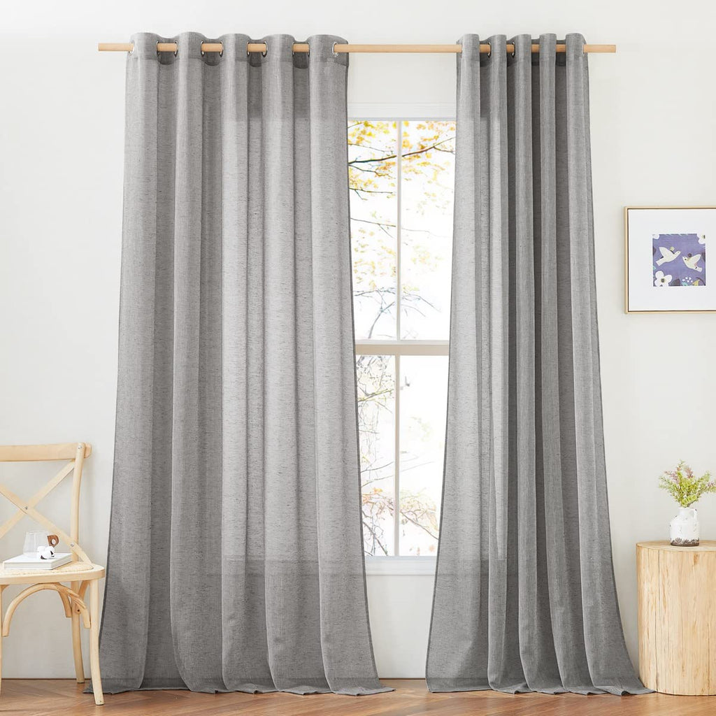 NICETOWN Linen Textured Semi Sheer Curtains 84 inches Length, Eyelet Top Bedroom Window Privacy Translucent Light Filtering Flax Sheer Drapes for Guest Room, 52 inches Wide, 2 Panels, Sea Mist