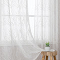 VISIONTEX 2 Panels Sheer Curtains 84 Inches Long, Cream Beige Floral Leaf Embroidered Semi Sheer Voile Curtains, Rod Pocket Light Filtering Window Drapes for Bedroom Living Room 54W x 84L