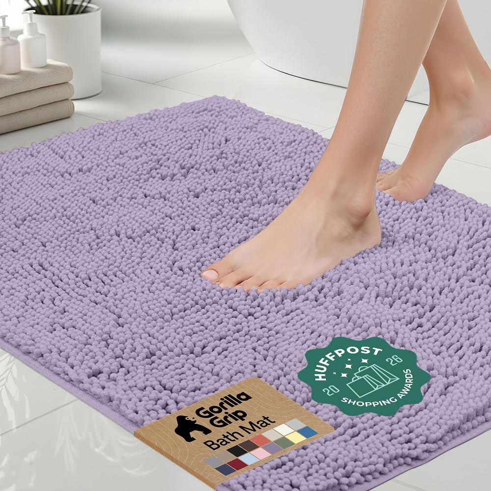 GORILLA GRIP Bath Rug Mat, Thick Soft Absorbent Chenille, Quick Dry Microfiber Mats, Rubber Backing, Machine Washable Shower Floor Rugs, Bathroom Bathmat Home Decor Accessories, 24x17 Grey