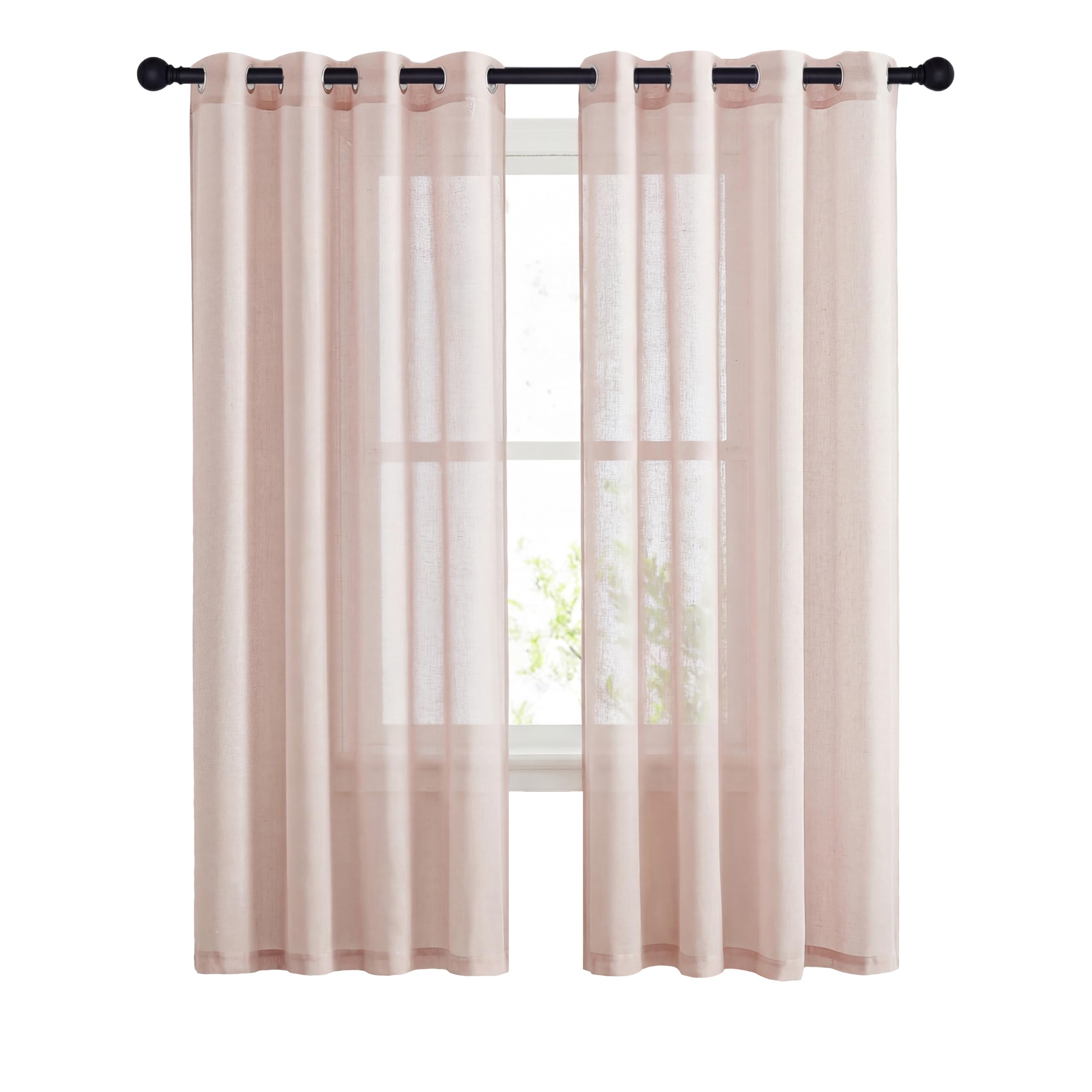 NICETOWN Linen Textured Semi Sheer Curtains 84 inches Length, Eyelet Top Bedroom Window Privacy Translucent Light Filtering Flax Sheer Drapes for Guest Room, 52 inches Wide, 2 Panels, Sea Mist