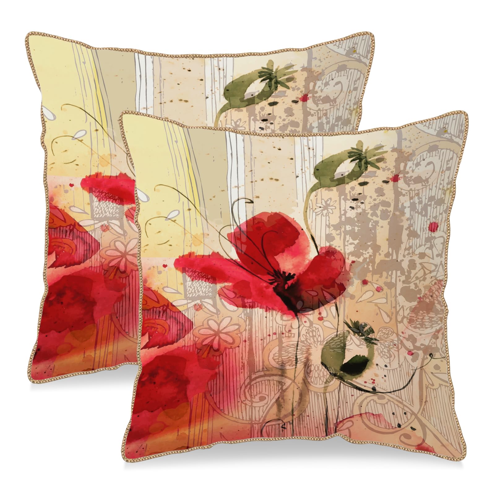 Vintage Floral Soft Velvet Throw Pillow Covers Set of 2 Burnt Orange Navy Flowers Plant Decorative Pillow Covers 18x18 Inch Art Botanical Pillow Case For Sofa Couch Outdoor Farmhouse Home Decor