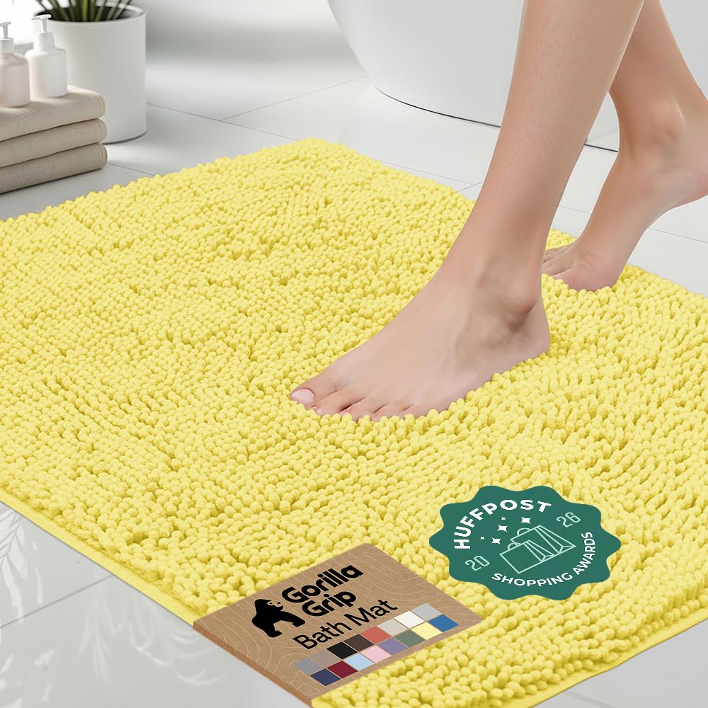 GORILLA GRIP Bath Rug Mat, Thick Soft Absorbent Chenille, Quick Dry Microfiber Mats, Rubber Backing, Machine Washable Shower Floor Rugs, Bathroom Bathmat Home Decor Accessories, 24x17 Grey