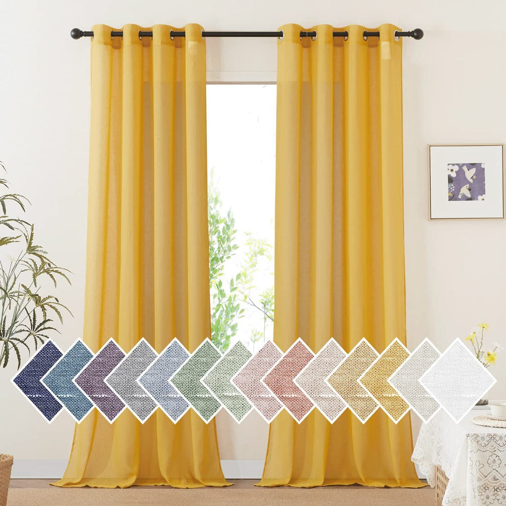 NICETOWN Linen Textured Semi Sheer Curtains 84 inches Length, Eyelet Top Bedroom Window Privacy Translucent Light Filtering Flax Sheer Drapes for Guest Room, 52 inches Wide, 2 Panels, Sea Mist