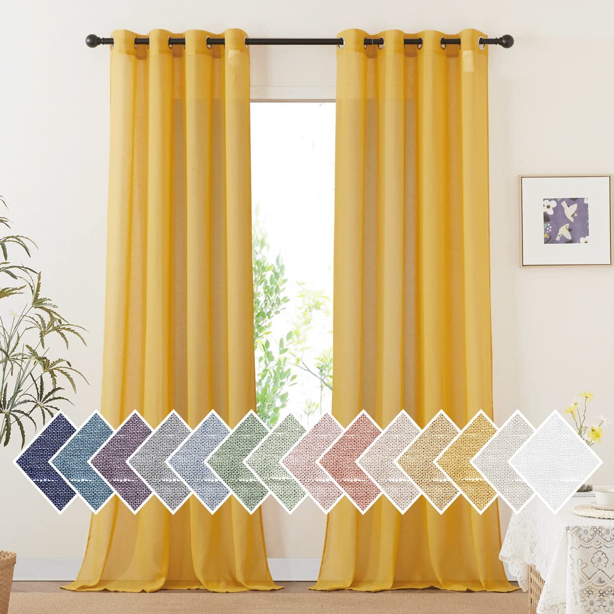 NICETOWN Linen Textured Semi Sheer Curtains 84 inches Length, Eyelet Top Bedroom Window Privacy Translucent Light Filtering Flax Sheer Drapes for Guest Room, 52 inches Wide, 2 Panels, Sea Mist