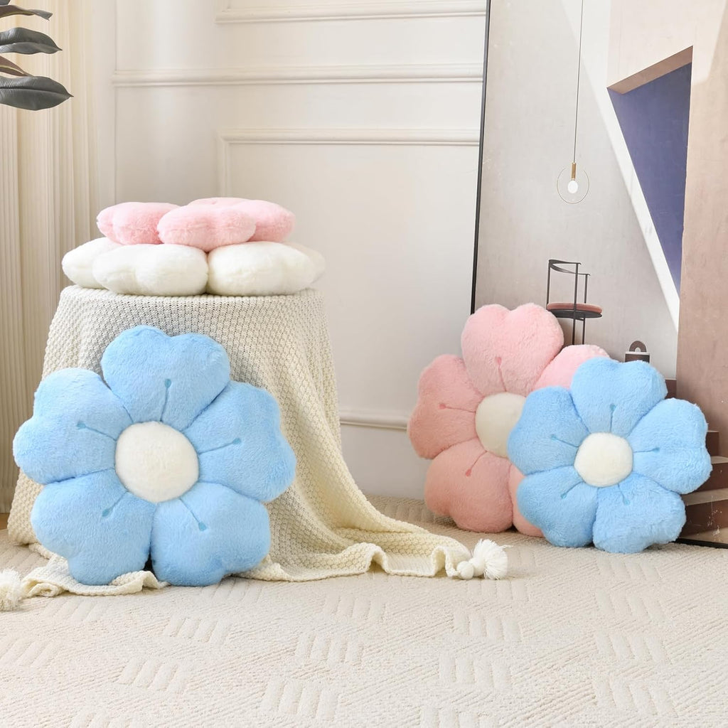 Flower Pillow, Cute Decorative Throw Pillow (White, 15 Inches) | Flower Shaped Pillow, Decorative Throw Pillows for Bed Couch, Cute Daisy Pillow Dorm Decor Floor Seating Cushion