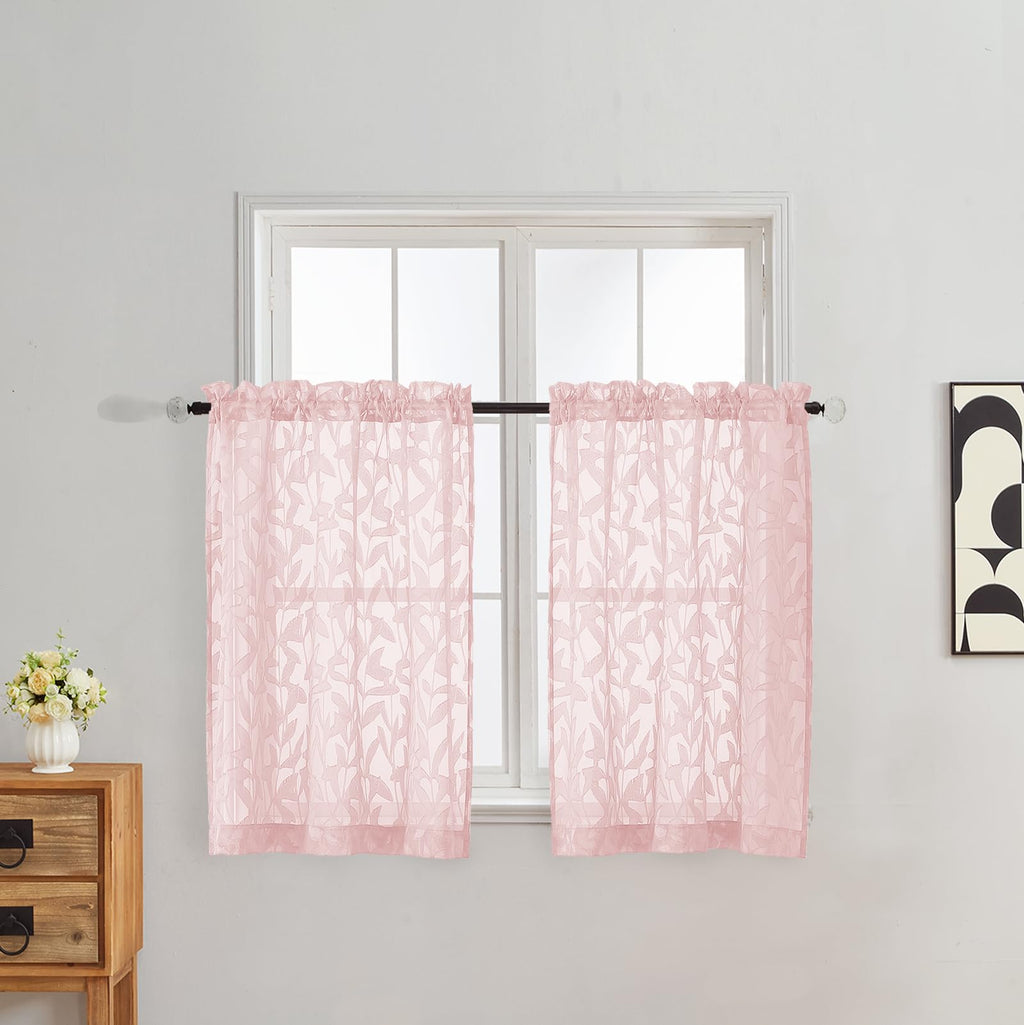 Gwine Sage Green Curtains 84 Inches Long 2 Panels Set, Light Filtering Soft Lightweight Sheer Curtains, Leaf Clip Jacquard Textured Curtain for Bedroom Living Room, 42Wx84L Inches, 2PCS