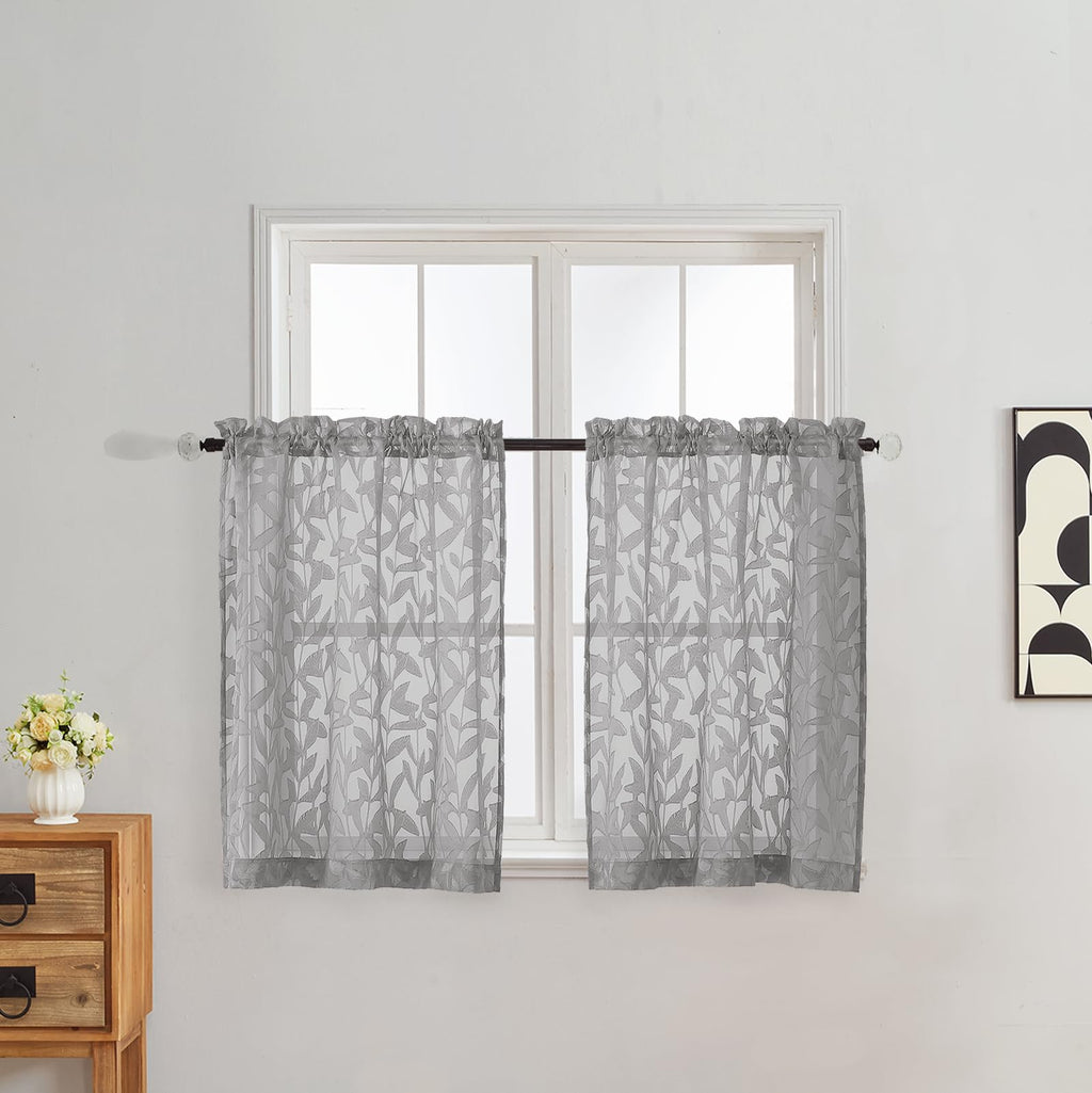 Gwine Sage Green Curtains 84 Inches Long 2 Panels Set, Light Filtering Soft Lightweight Sheer Curtains, Leaf Clip Jacquard Textured Curtain for Bedroom Living Room, 42Wx84L Inches, 2PCS