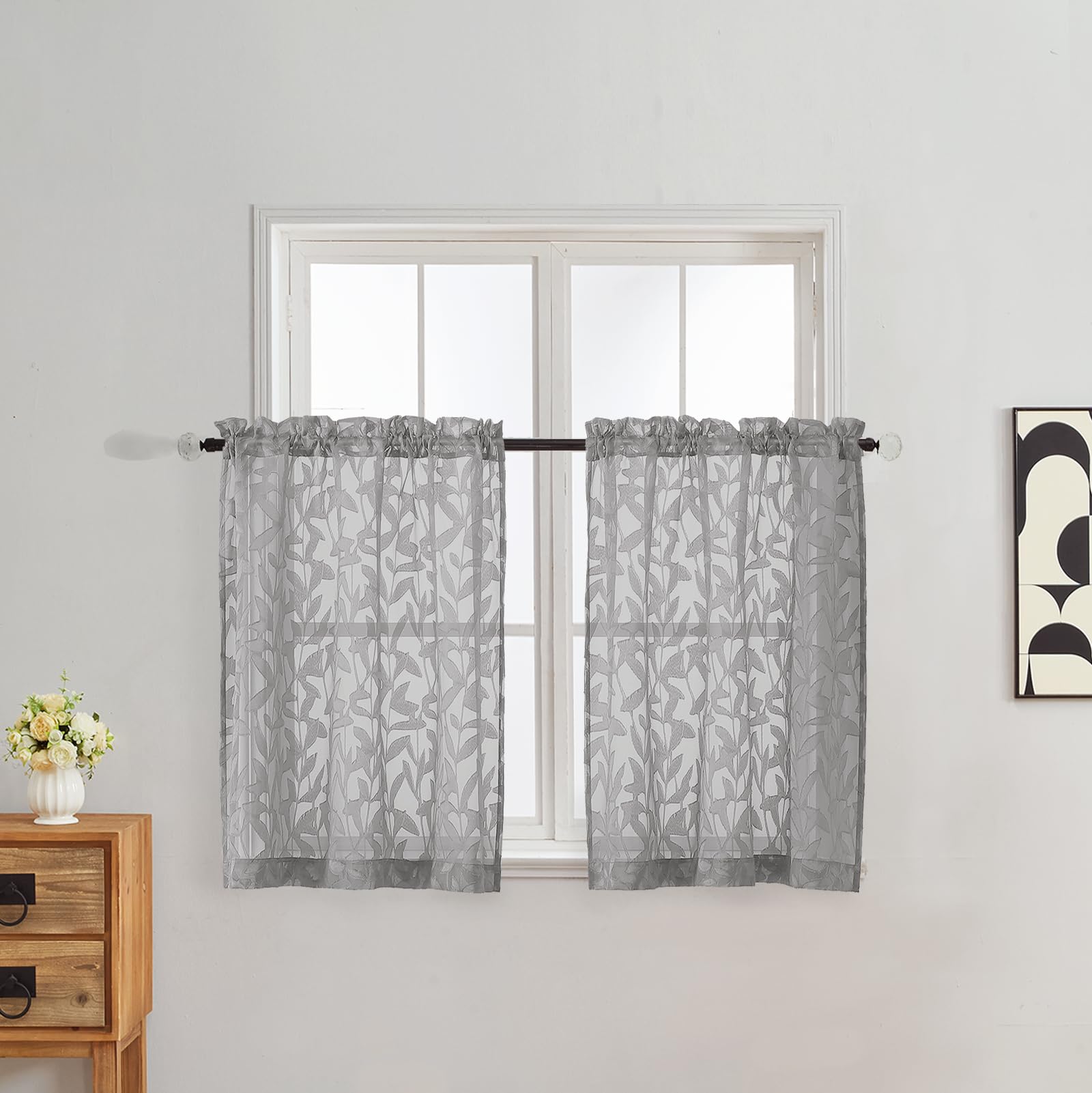 Gwine Sage Green Curtains 84 Inches Long 2 Panels Set, Light Filtering Soft Lightweight Sheer Curtains, Leaf Clip Jacquard Textured Curtain for Bedroom Living Room, 42Wx84L Inches, 2PCS