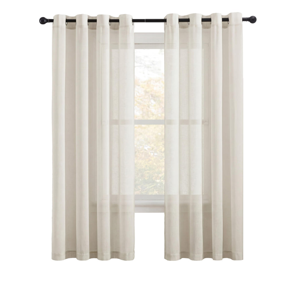 NICETOWN Linen Textured Semi Sheer Curtains 84 inches Length, Eyelet Top Bedroom Window Privacy Translucent Light Filtering Flax Sheer Drapes for Guest Room, 52 inches Wide, 2 Panels, Sea Mist