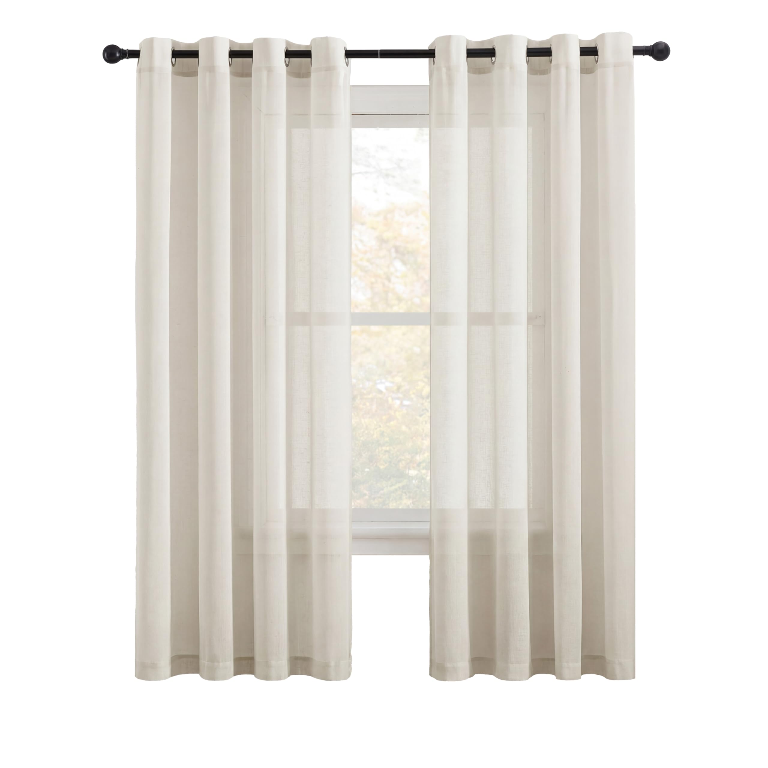 NICETOWN Linen Textured Semi Sheer Curtains 84 inches Length, Eyelet Top Bedroom Window Privacy Translucent Light Filtering Flax Sheer Drapes for Guest Room, 52 inches Wide, 2 Panels, Sea Mist