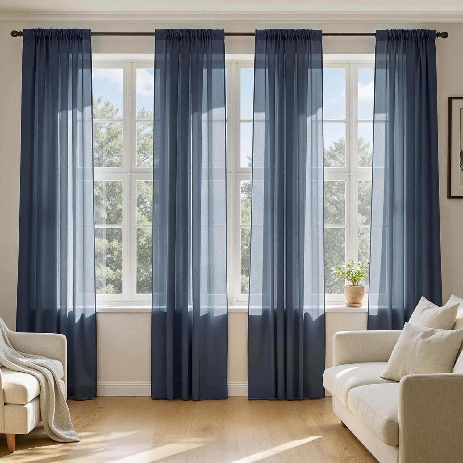MIULEE White Sheer Curtains 84 Inches Long, 4 Panels Set, Light Filtering Rod Pocket Voile Drapes for Living Room and Bedroom, Airy Soft Fabric Window Treatments, 42 x 84 Inches