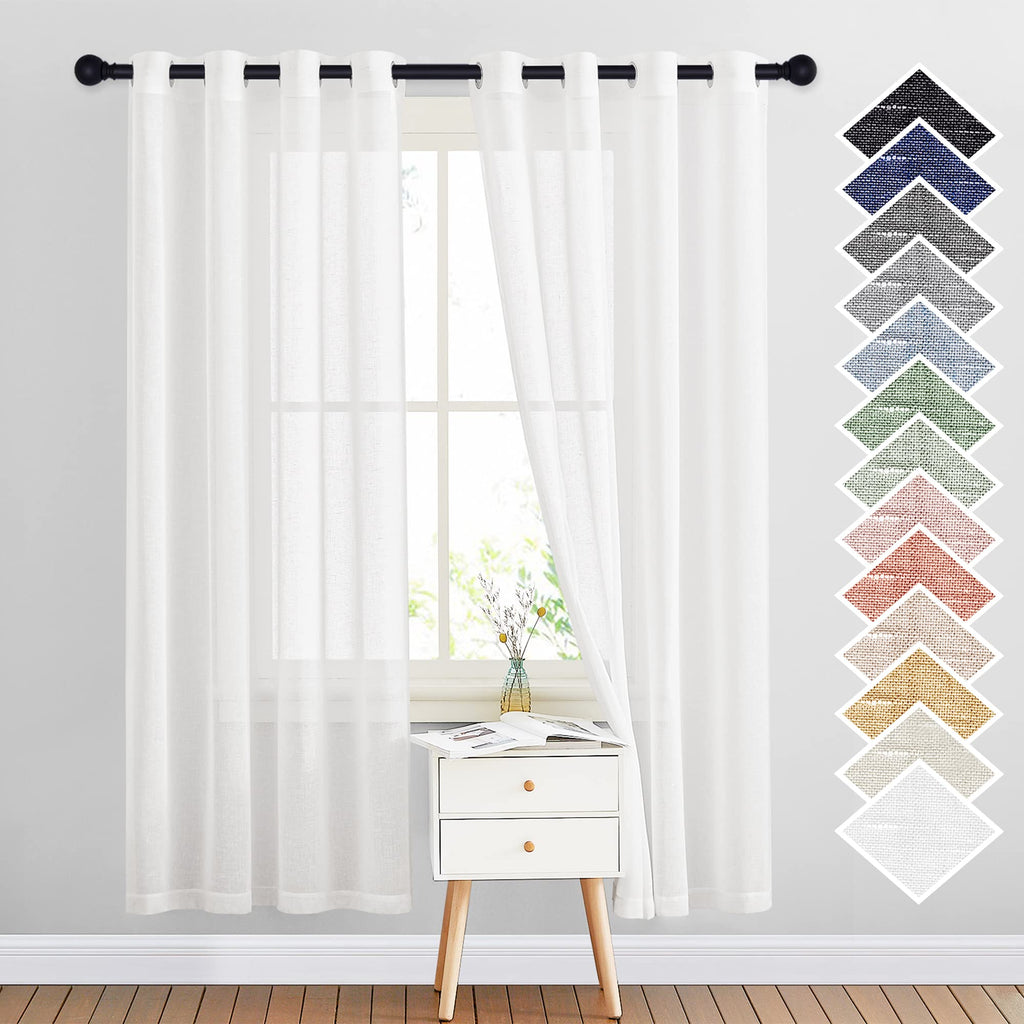 NICETOWN Linen Textured Semi Sheer Curtains 84 inches Length, Eyelet Top Bedroom Window Privacy Translucent Light Filtering Flax Sheer Drapes for Guest Room, 52 inches Wide, 2 Panels, Sea Mist