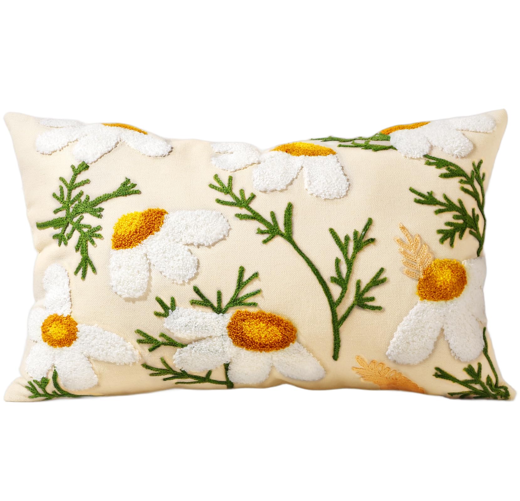 Embroidered Throw Pillow Cover - 18x18 Decorative Pillow Cover with Zipper Aesthetic Cute Design Boho Spring Summer Cozy Throw Pillowcase for Living Room Couch Sofa Bed, White Daisy