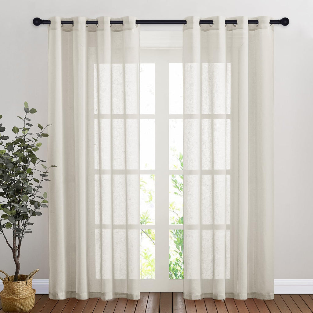 NICETOWN Linen Textured Semi Sheer Curtains 84 inches Length, Eyelet Top Bedroom Window Privacy Translucent Light Filtering Flax Sheer Drapes for Guest Room, 52 inches Wide, 2 Panels, Sea Mist