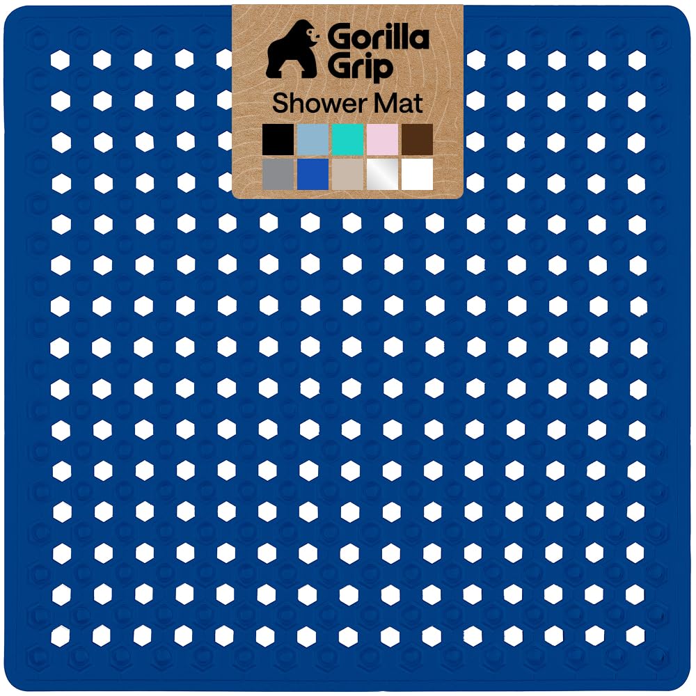 GORILLA GRIP Patented Bath Tub Shower Mat, Machine Washable Bathtub Floor Liner Mats, Suction Cups and Drain Holes to Keep Tubs Clean, Soft on Feet, Bathroom Essentials, 35x16 Inch, Clear