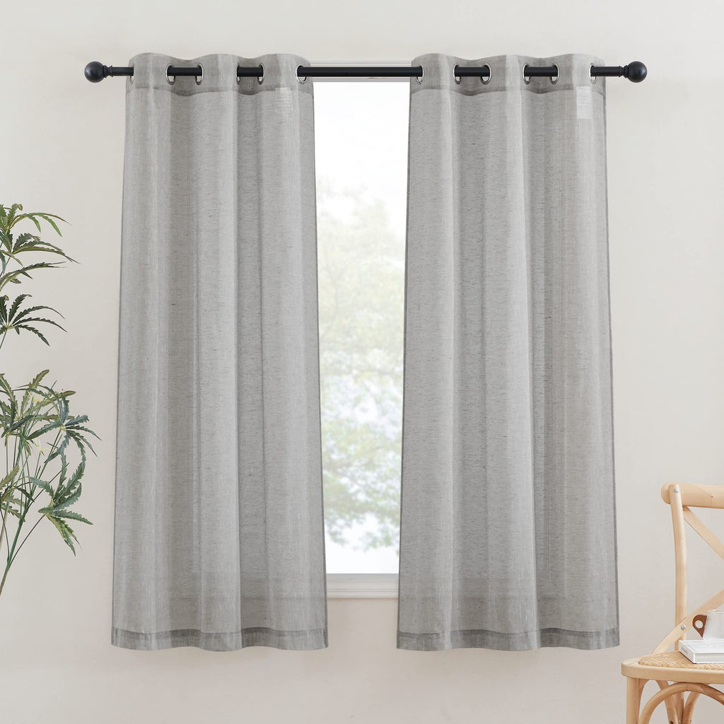 NICETOWN Linen Textured Semi Sheer Curtains 84 inches Length, Eyelet Top Bedroom Window Privacy Translucent Light Filtering Flax Sheer Drapes for Guest Room, 52 inches Wide, 2 Panels, Sea Mist