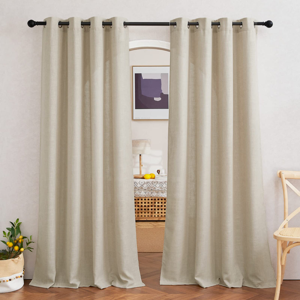 NICETOWN Linen Textured Semi Sheer Curtains 84 inches Length, Eyelet Top Bedroom Window Privacy Translucent Light Filtering Flax Sheer Drapes for Guest Room, 52 inches Wide, 2 Panels, Sea Mist