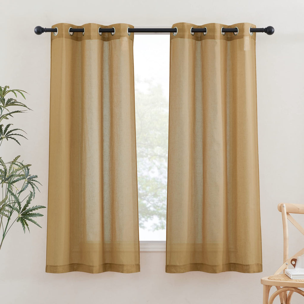 NICETOWN Linen Textured Semi Sheer Curtains 84 inches Length, Eyelet Top Bedroom Window Privacy Translucent Light Filtering Flax Sheer Drapes for Guest Room, 52 inches Wide, 2 Panels, Sea Mist