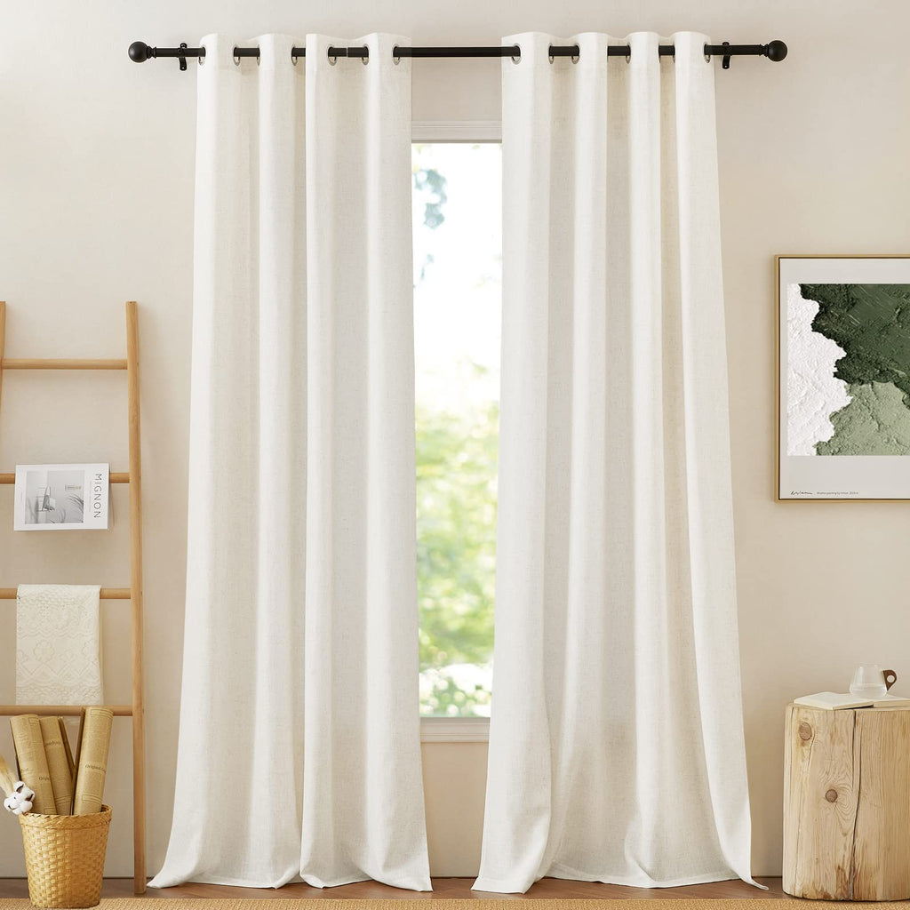 NICETOWN Linen Textured Semi Sheer Curtains 84 inches Length, Eyelet Top Bedroom Window Privacy Translucent Light Filtering Flax Sheer Drapes for Guest Room, 52 inches Wide, 2 Panels, Sea Mist