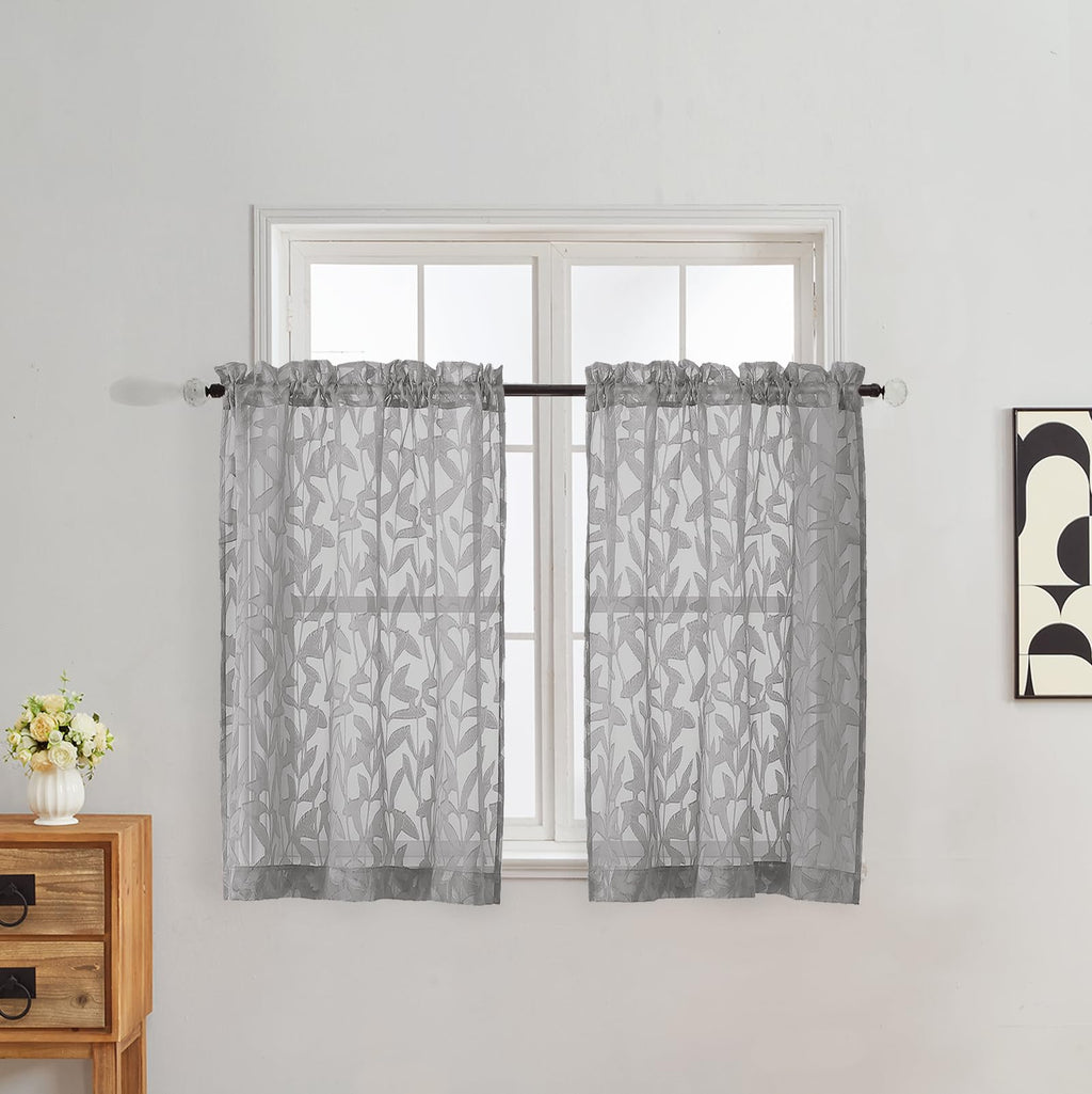 Gwine Sage Green Curtains 84 Inches Long 2 Panels Set, Light Filtering Soft Lightweight Sheer Curtains, Leaf Clip Jacquard Textured Curtain for Bedroom Living Room, 42Wx84L Inches, 2PCS