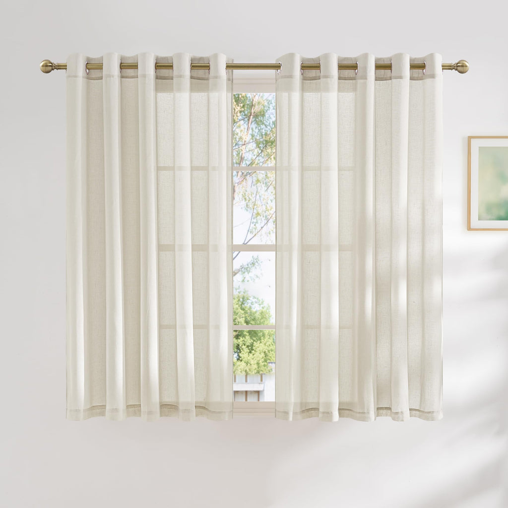 NICETOWN Linen Textured Semi Sheer Curtains 84 inches Length, Eyelet Top Bedroom Window Privacy Translucent Light Filtering Flax Sheer Drapes for Guest Room, 52 inches Wide, 2 Panels, Sea Mist