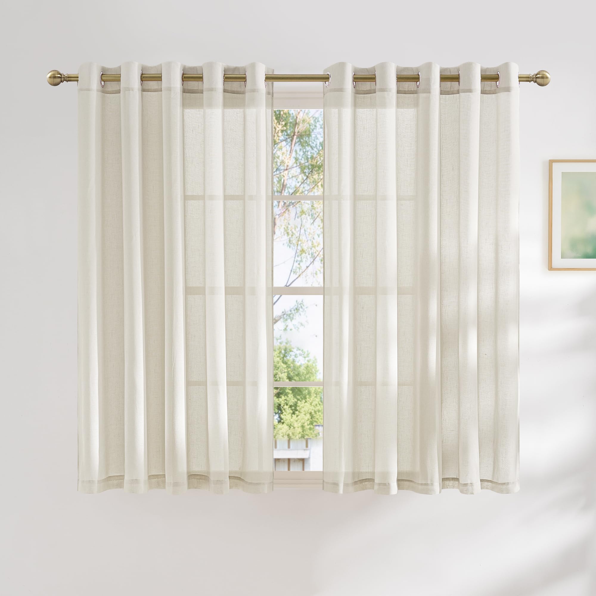 NICETOWN Linen Textured Semi Sheer Curtains 84 inches Length, Eyelet Top Bedroom Window Privacy Translucent Light Filtering Flax Sheer Drapes for Guest Room, 52 inches Wide, 2 Panels, Sea Mist