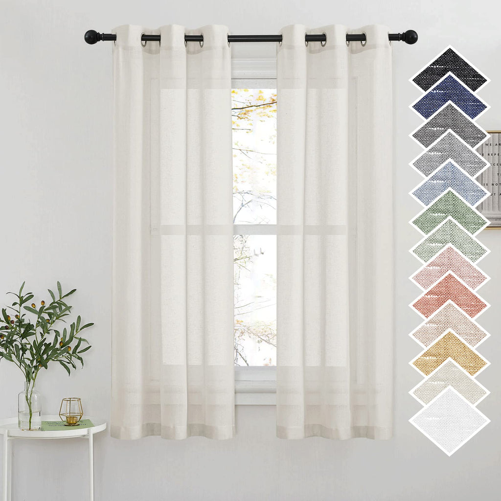 NICETOWN Linen Textured Semi Sheer Curtains 84 inches Length, Eyelet Top Bedroom Window Privacy Translucent Light Filtering Flax Sheer Drapes for Guest Room, 52 inches Wide, 2 Panels, Sea Mist