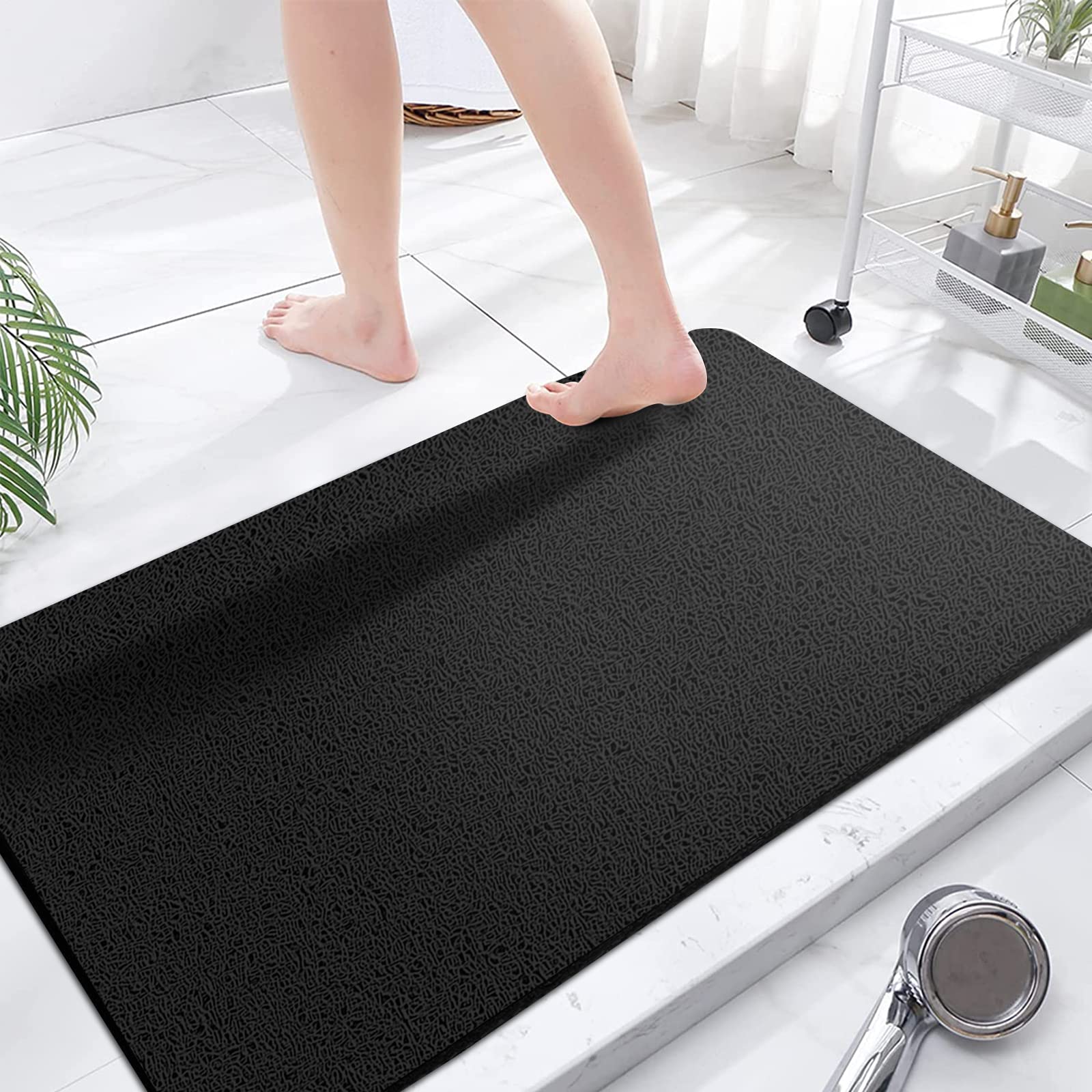 godehone Shower Mats Non Slip Without Suction Cups, PVC Loofah Bathroom Mats, Loofah Mats for Shower and Bathroom, Quick Drying, 15.7× 36 Inch, Grey