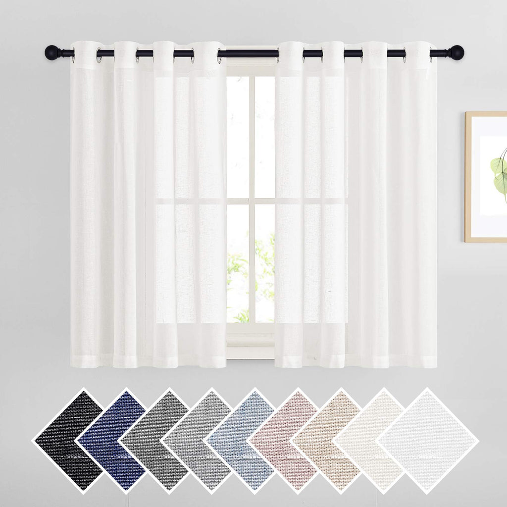 NICETOWN Linen Textured Semi Sheer Curtains 84 inches Length, Eyelet Top Bedroom Window Privacy Translucent Light Filtering Flax Sheer Drapes for Guest Room, 52 inches Wide, 2 Panels, Sea Mist