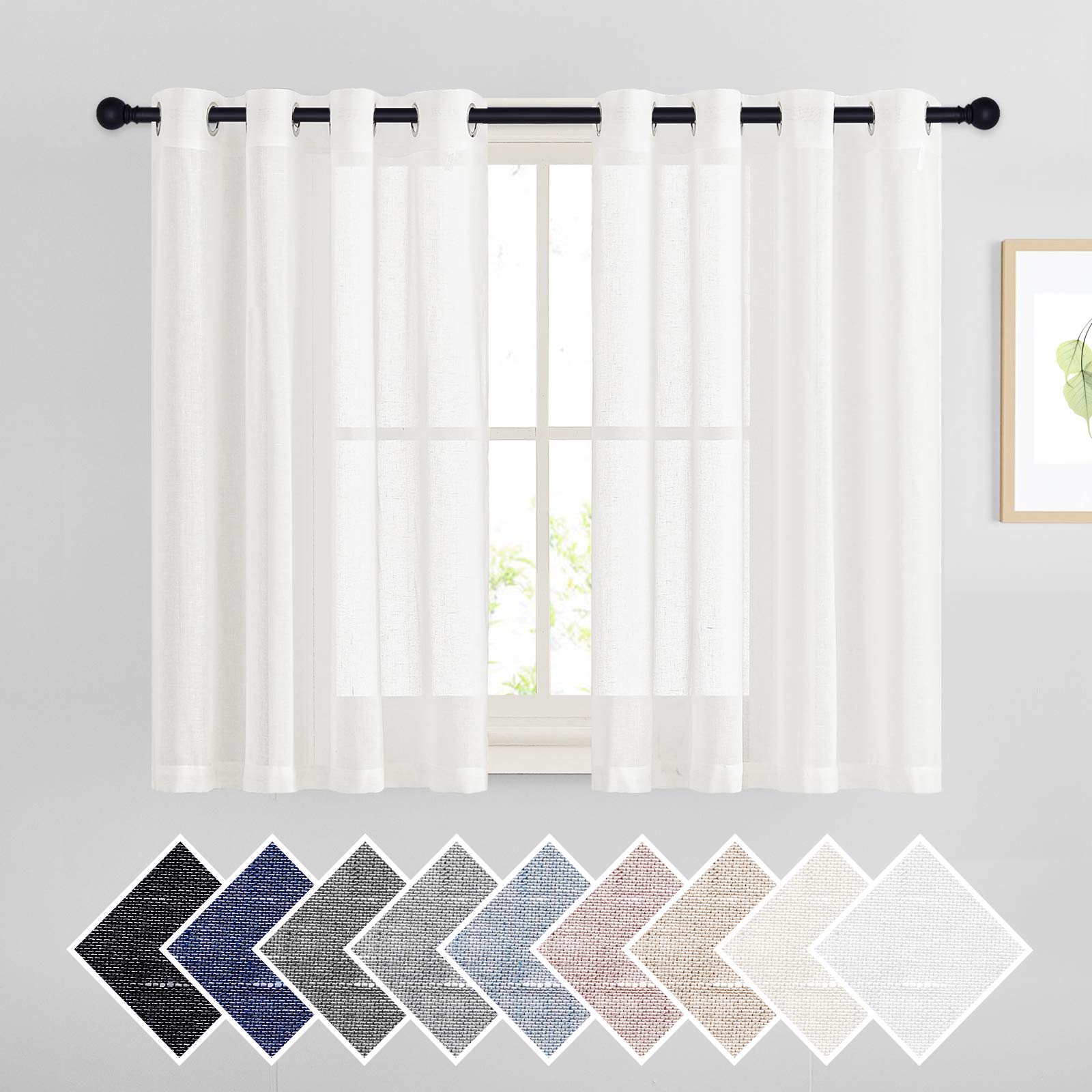 NICETOWN Linen Textured Semi Sheer Curtains 84 inches Length, Eyelet Top Bedroom Window Privacy Translucent Light Filtering Flax Sheer Drapes for Guest Room, 52 inches Wide, 2 Panels, Sea Mist