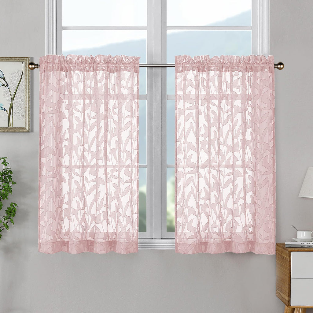 OWENIE Leyna 2 Panels Sage Green Sheer Curtains 63 Inch Length for Bedroom, Soft Lightweight Jacquard Clip Window Curtain for Living Room, Double Rod Pockets Textured Drapes, Each 40Wx63L Inches