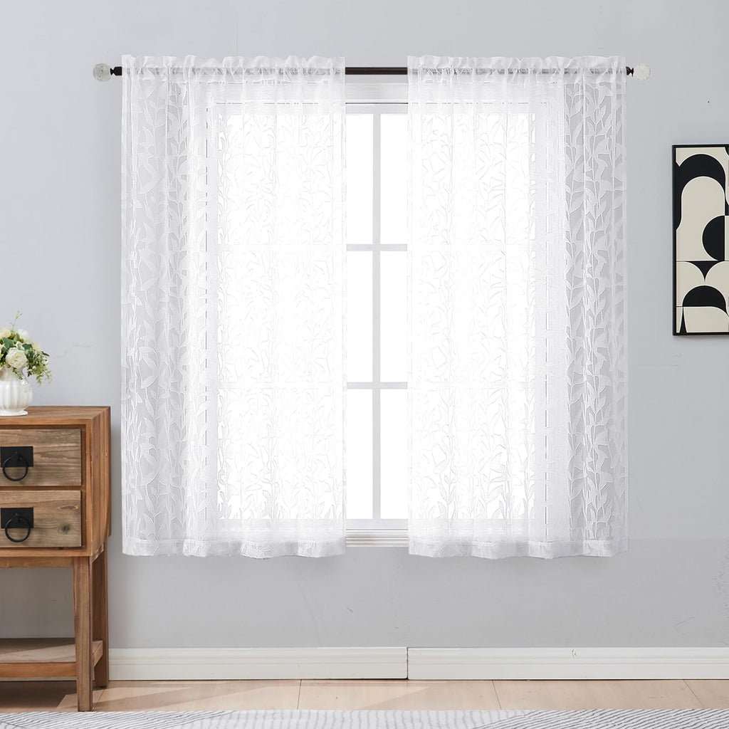 Gwine Sage Green Curtains 84 Inches Long 2 Panels Set, Light Filtering Soft Lightweight Sheer Curtains, Leaf Clip Jacquard Textured Curtain for Bedroom Living Room, 42Wx84L Inches, 2PCS