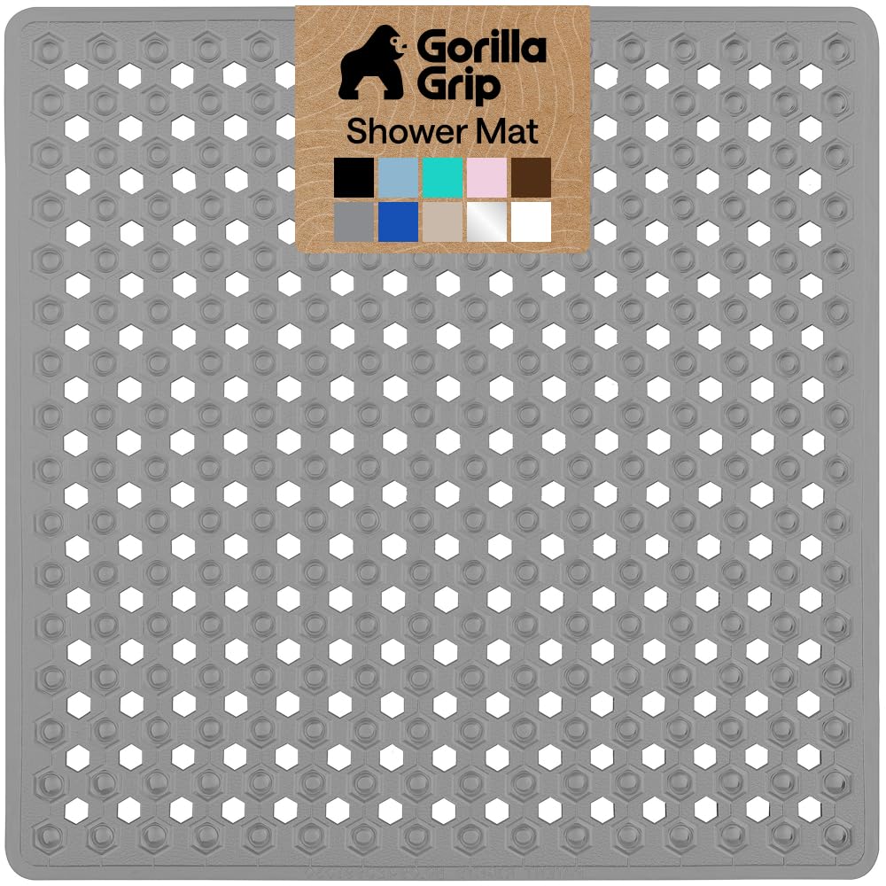 GORILLA GRIP Patented Bath Tub Shower Mat, Machine Washable Bathtub Floor Liner Mats, Suction Cups and Drain Holes to Keep Tubs Clean, Soft on Feet, Bathroom Essentials, 35x16 Inch, Clear