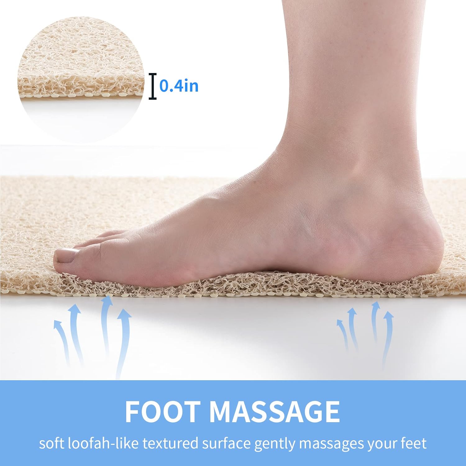 Hargiis Non Slip Bathtub Mat, Foot Scrubber Anti Slip Fast Drying Shower Mat for Tub, Floor,Bathroom, Home, Kitchen, Hotel, Beige, 24x16 Inches
