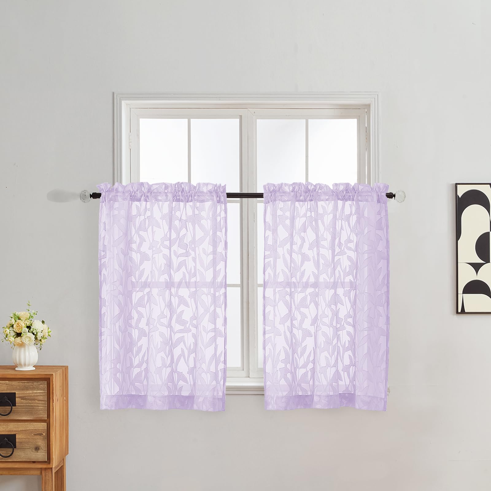 Gwine Sage Green Curtains 84 Inches Long 2 Panels Set, Light Filtering Soft Lightweight Sheer Curtains, Leaf Clip Jacquard Textured Curtain for Bedroom Living Room, 42Wx84L Inches, 2PCS