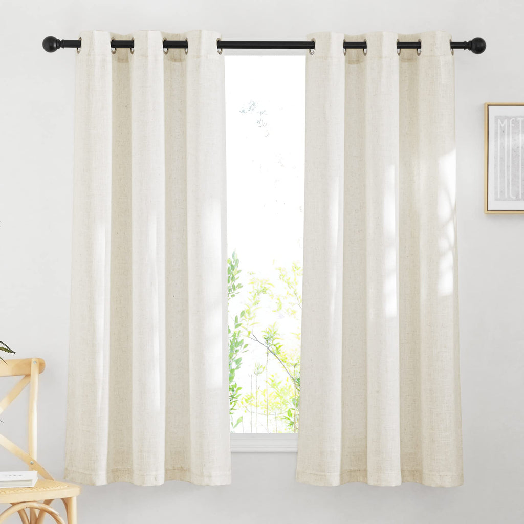 NICETOWN Linen Textured Semi Sheer Curtains 84 inches Length, Eyelet Top Bedroom Window Privacy Translucent Light Filtering Flax Sheer Drapes for Guest Room, 52 inches Wide, 2 Panels, Sea Mist