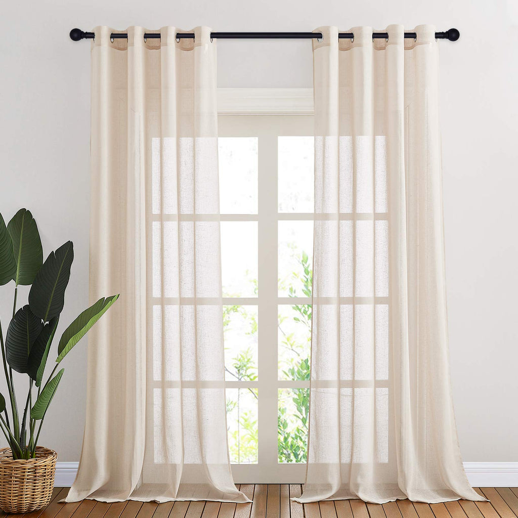 NICETOWN Linen Textured Semi Sheer Curtains 84 inches Length, Eyelet Top Bedroom Window Privacy Translucent Light Filtering Flax Sheer Drapes for Guest Room, 52 inches Wide, 2 Panels, Sea Mist