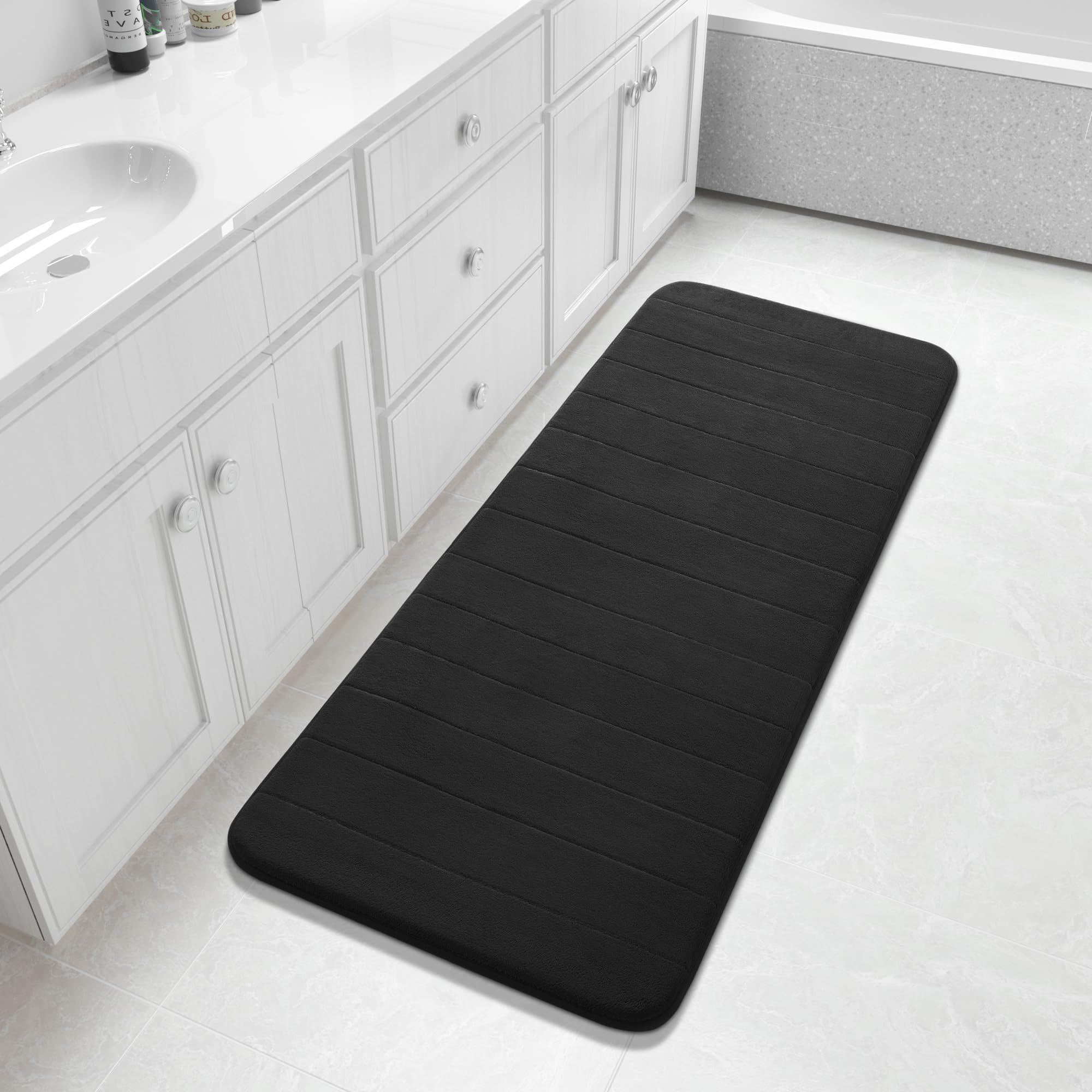 Yimobra Memory Foam Bath Mat, Super Soft Absorbent Bathroom Rug Non Slip, Quick Dry, Machine Washable Floor Carpet for Tub Shower, Home Decor Accessories, 24x17, Grey
