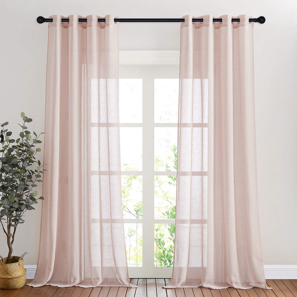 NICETOWN Linen Textured Semi Sheer Curtains 84 inches Length, Eyelet Top Bedroom Window Privacy Translucent Light Filtering Flax Sheer Drapes for Guest Room, 52 inches Wide, 2 Panels, Sea Mist