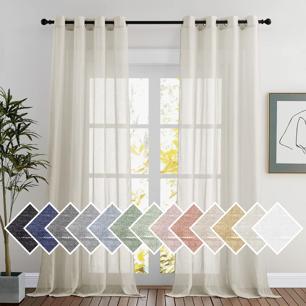 NICETOWN Linen Textured Semi Sheer Curtains 84 inches Length, Eyelet Top Bedroom Window Privacy Translucent Light Filtering Flax Sheer Drapes for Guest Room, 52 inches Wide, 2 Panels, Sea Mist