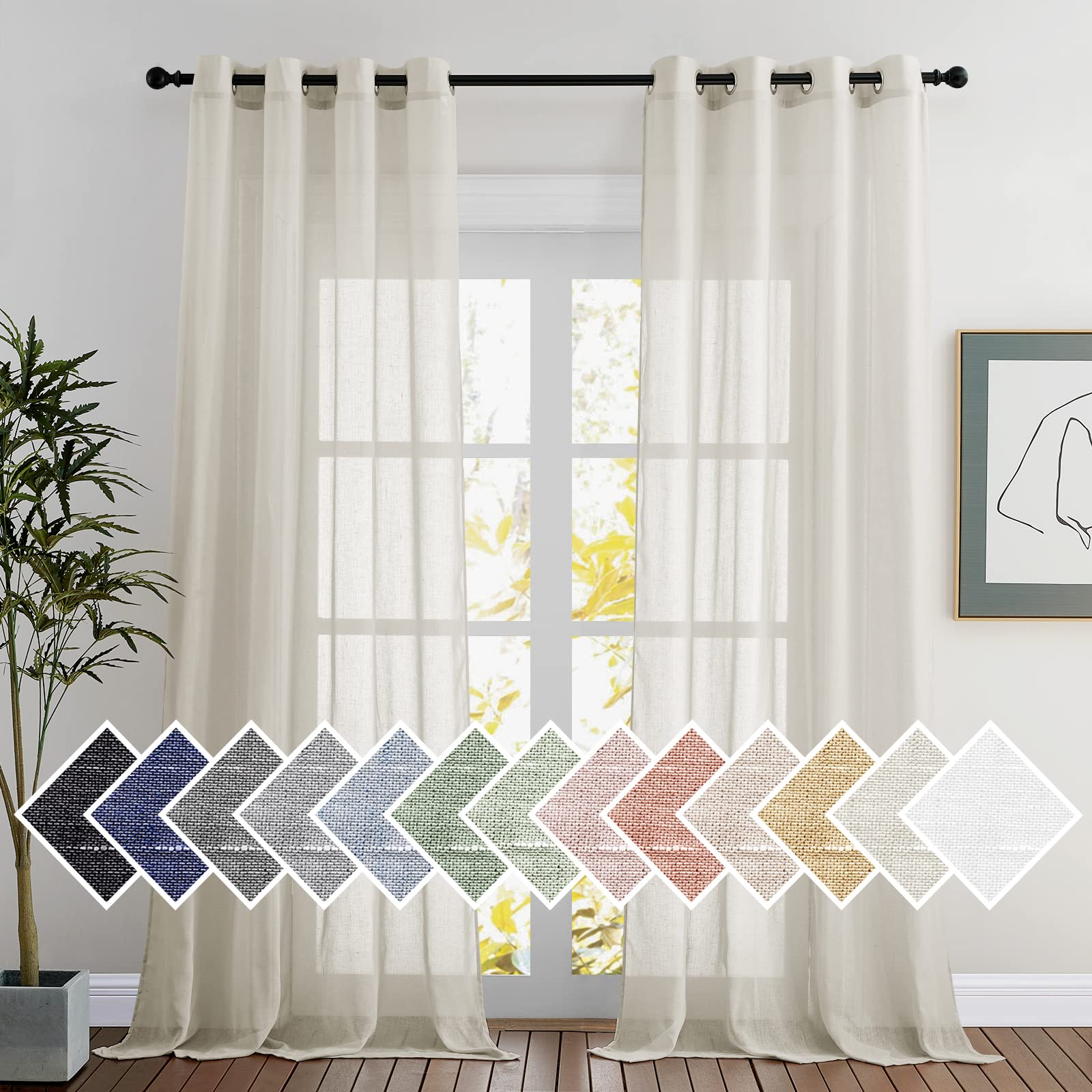 NICETOWN Linen Textured Semi Sheer Curtains 84 inches Length, Eyelet Top Bedroom Window Privacy Translucent Light Filtering Flax Sheer Drapes for Guest Room, 52 inches Wide, 2 Panels, Sea Mist