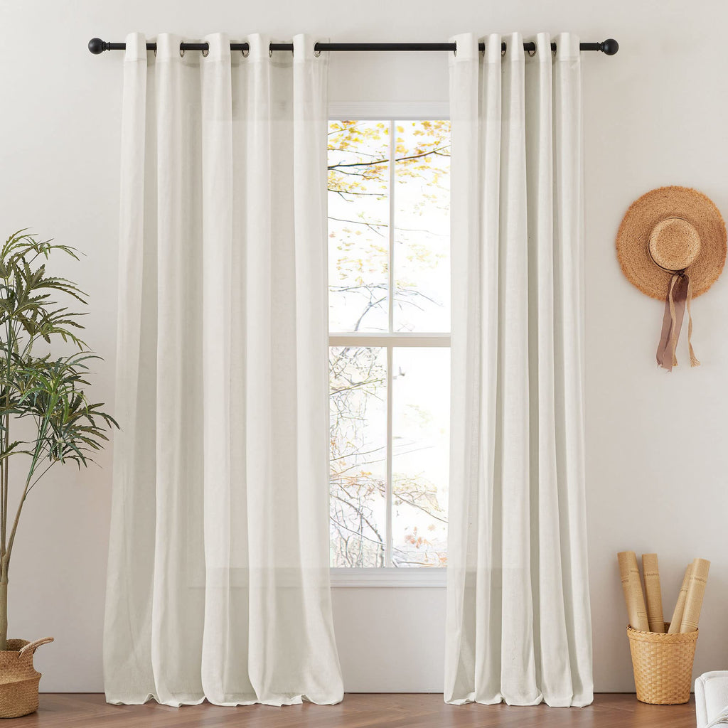 NICETOWN Linen Textured Semi Sheer Curtains 84 inches Length, Eyelet Top Bedroom Window Privacy Translucent Light Filtering Flax Sheer Drapes for Guest Room, 52 inches Wide, 2 Panels, Sea Mist