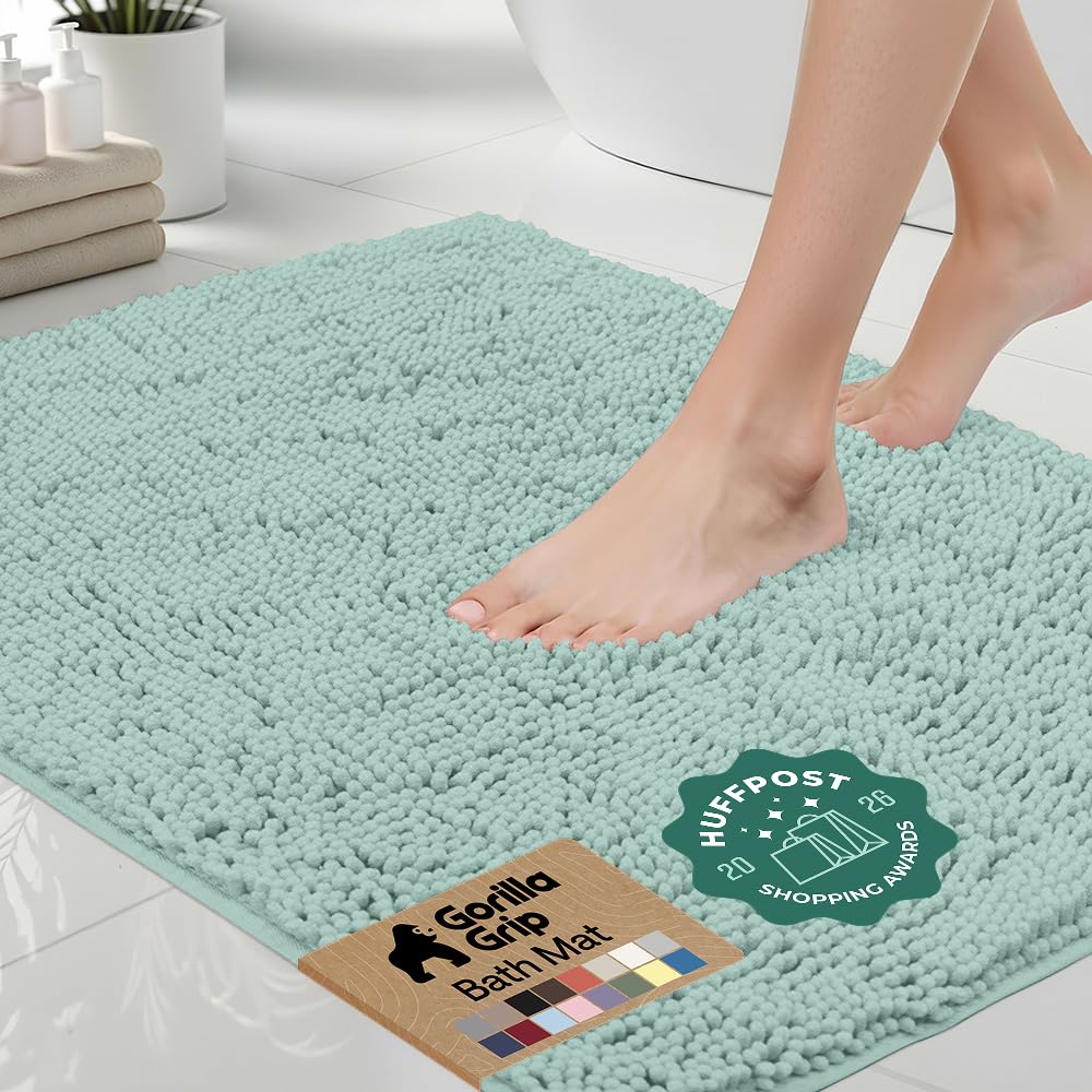 GORILLA GRIP Bath Rug Mat, Thick Soft Absorbent Chenille, Quick Dry Microfiber Mats, Rubber Backing, Machine Washable Shower Floor Rugs, Bathroom Bathmat Home Decor Accessories, 24x17 Grey